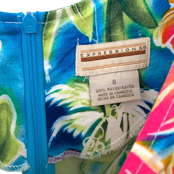 VTG Hawaiian Honi Sarong Dress Size 8 Tropical Floral Print Rayon Summer Beach - Picture 4 of 5